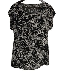 Lane Bryant Black and White Leaf Print Women's Top 14/16